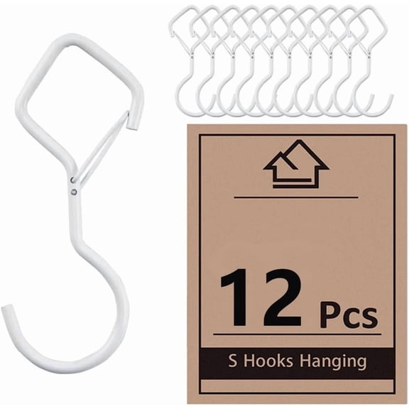 S Hooks Anti Drop Diamond Hooks 12 Pack White Shelf Closet Hanging Clips with Safety Clasp for Plants Kitchen Pot Hat Bag