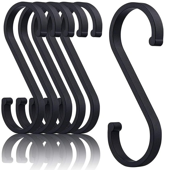 S Hooks for Hang Shower Curtain, Hanging Kitchen Pot and Pans, Coffee Cups, Grill Utensils, Clothes, Plants, Indoor and Outdoor Decorative S-Hooks, 12 Pack Matte Finish Black