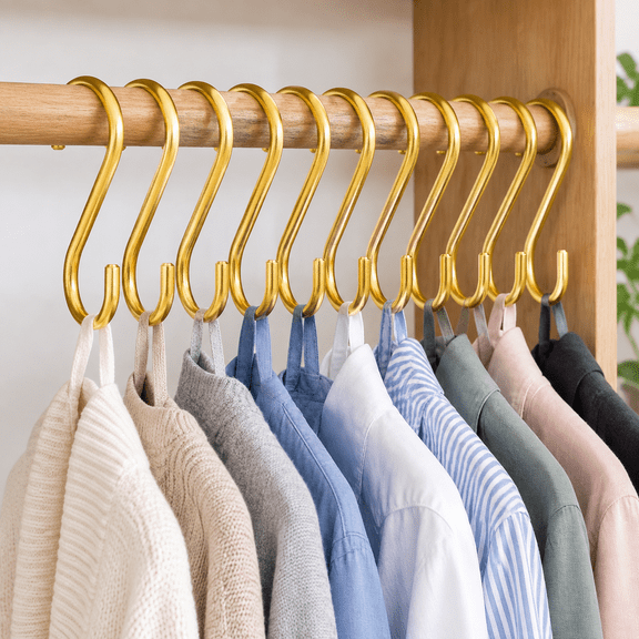 S Hooks Heavy Duty Brass 12 Pack - 4 Inch Large Metal Hanging Hooks for Kitchen Pots Pans, Closet Organization, Coffee Mug Holder, Garage Storage Rack (0.35cm/0.177" Wire Diameter)