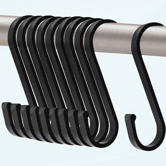 S Hooks, S Shaped Hooks, Matte Black S Hooks Heavy Duty for Hanging Pots and Pans, Plants, Coffee Cups, Coats, Bags, Towels in Kitchen, Bedroom, Office, Garden, Bathroom, 10 Pack