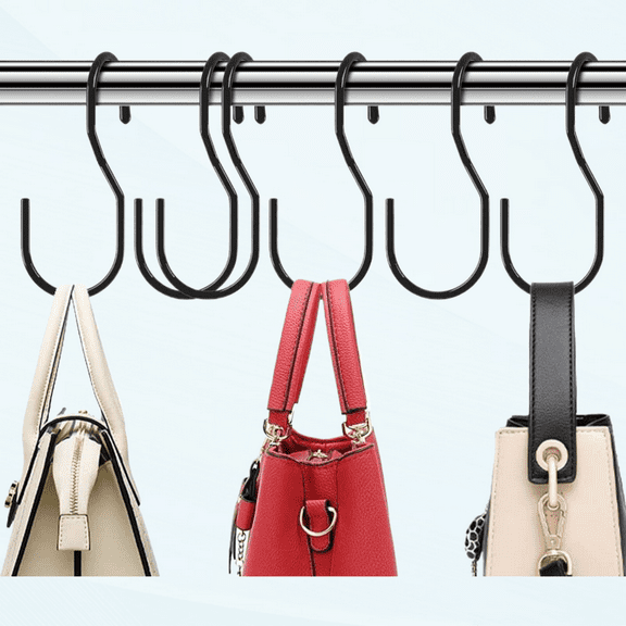 S Hooks Twist Design Bag Hanger,Closet Rod Hooks for Hanging Handbags,Purses,Belts,Scarves,Hats,Clothes,Pots and Pans. (6, Black)