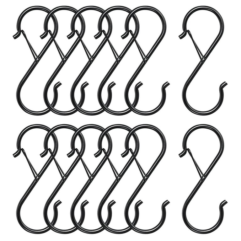 S Hooks for Hanging, 12Pcs 3.5 Inch - Metal S-Shaped Hooks with Safety  Buckle for Hanging Plants, Clothes (Black) 