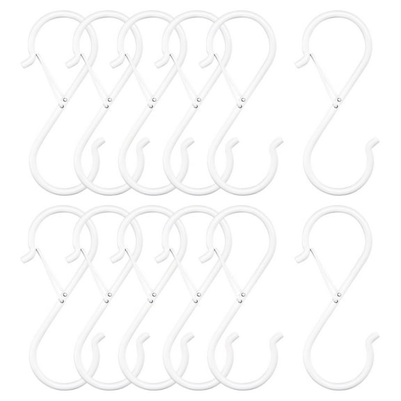 S Hooks for Hanging, 12Pcs 3.5 Inch - Metal S-Shaped Hooks with Safety Buckle for Hanging Plants, Clothes (White)