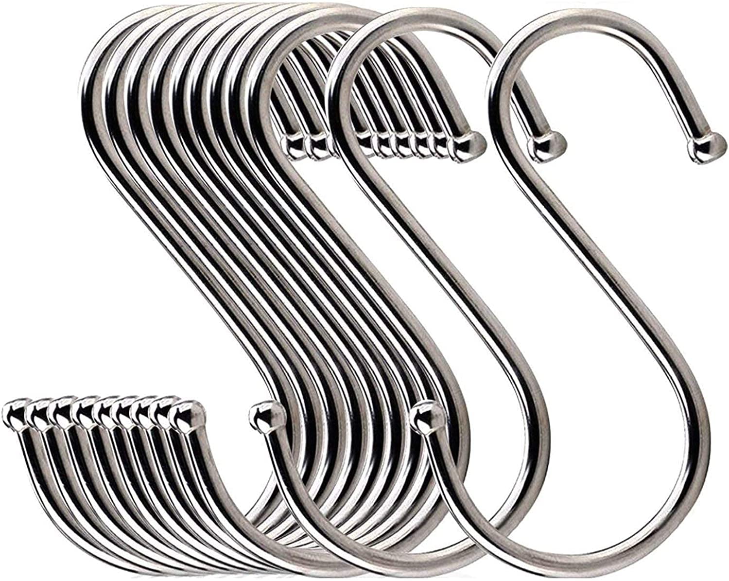 S Hooks for Hanging, Stainless Steel S Shaped S Hooks,Heavy Duty S Hooks  Hanging Hooks for Hanging Plants, Clothes, Pot, Pan, Cups(Silver,6 Pack)