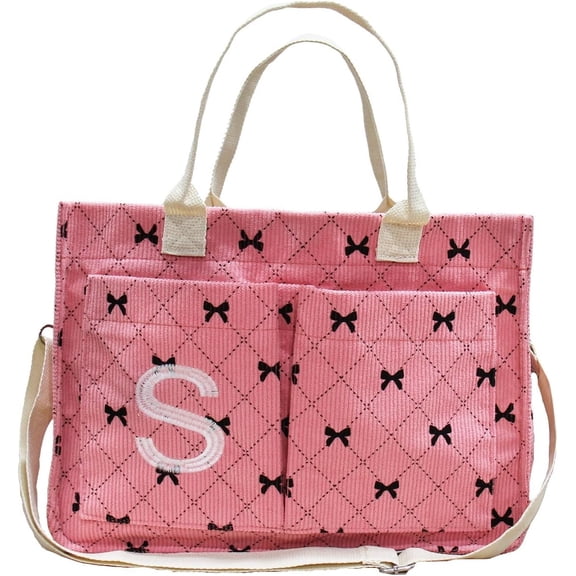 S Initial Tote Bag for Women, Large Corduroy Tote Bagfor Work School College for Teacher & Nurse Girl Utility Personalized Monogrammed Letter S Bag