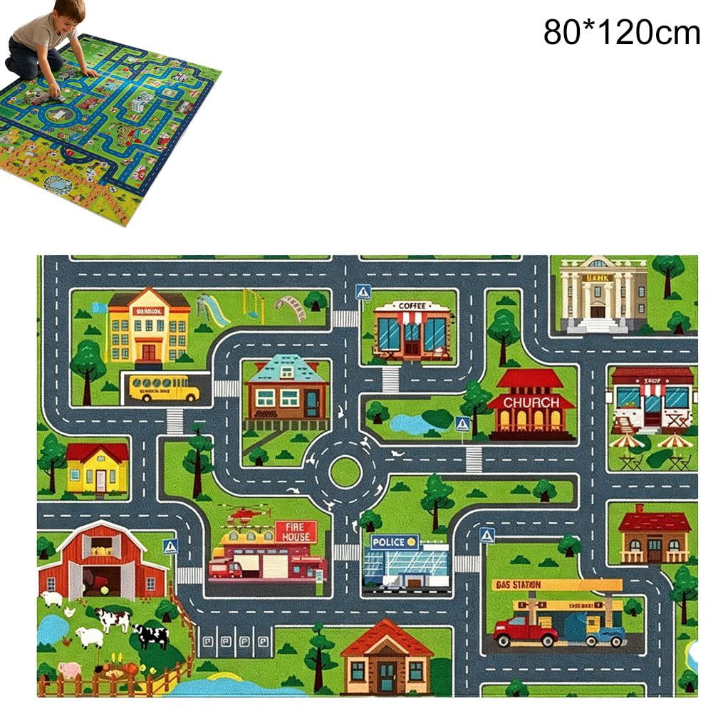 S-JIEI Car Play Mat, Interactive City Town Car Roads Kids Play Mat, Non ...