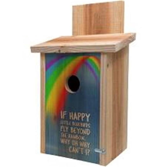 S&K Decorative Rainbow Design on Cedar Blue Bird House