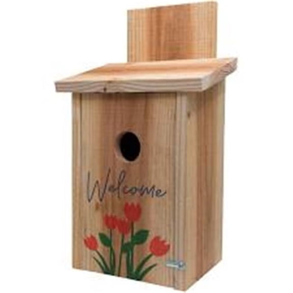 S&K DecorativecTulips Design on Cedar Blue Bird House