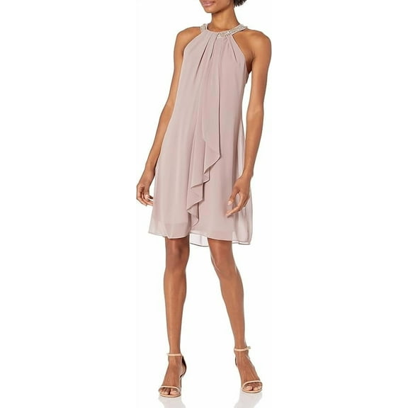 S.L. Fashions Halter Sleeveless Chiffon Dress, Women's