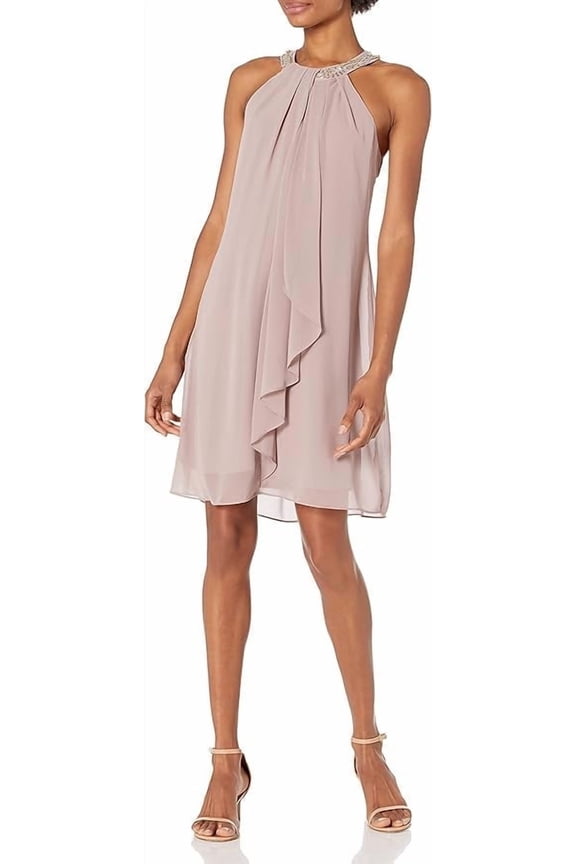 S.L. Fashions Halter Sleeveless Chiffon Dress, Women's