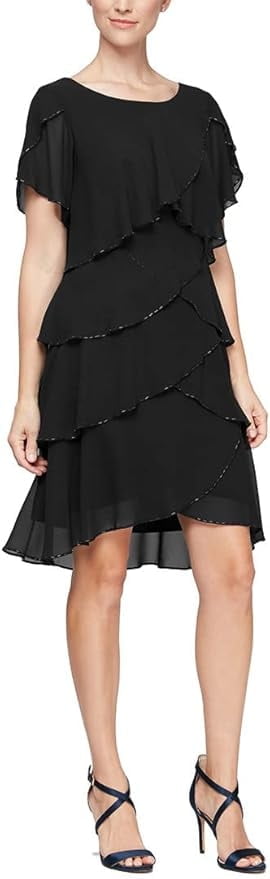 S.L. Fashions Short Sleeve Tiered Chiffon Cocktail Dress, Women's -  Walmart.com