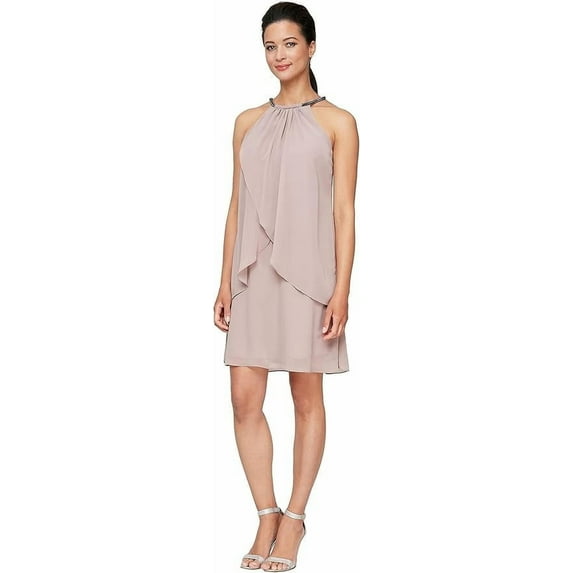 S.L. Fashions Women's Beaded Halter Neck Cocktail Dress, Women's