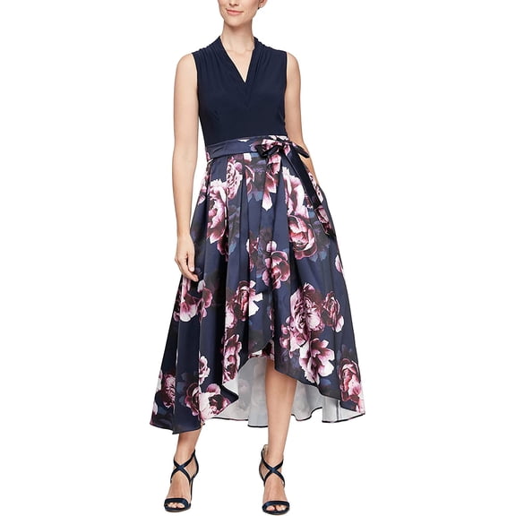 S.L. Fashions Womens Formal Elegant Party Dress 14 Navy Pink Flowers
