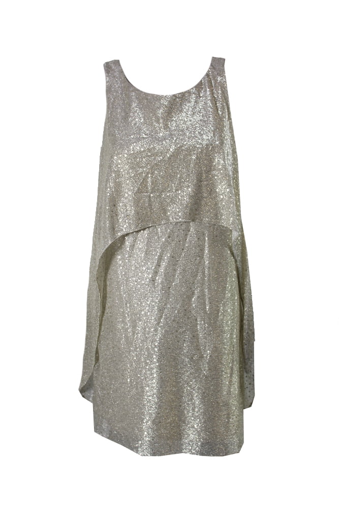 S.L. Fashions Womens Gold Metallic Sleeveless Popover Shift Dress 10