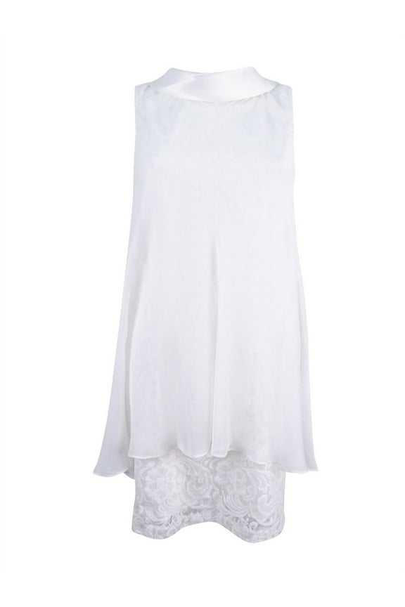 Women's Sequined Lace Overlay Shift Dress (2, New Ivory)