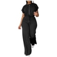 thumbnail image 1 of Fsgntruao 2 Piece Sets for Women Casual Summer Travel Vacation Outfits Loose Short Sleeve Pullover Top Matching Wide Leg Pants Sets Tracksuit Suits, 1 of 7