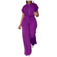 thumbnail image 1 of S LUKKC LUKKC 2 Piece Sets for Women Casual Summer Travel Vacation Outfits Loose Short Sleeve Pullover Top Matching Wide Leg Pants Sets Tracksuit Suits, 1 of 7
