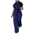thumbnail image 1 of S LUKKC LUKKC 2 Piece Sets for Women Casual Summer Travel Vacation Outfits Loose Short Sleeve Pullover Top Matching Wide Leg Pants Sets Tracksuit Suits, 1 of 7