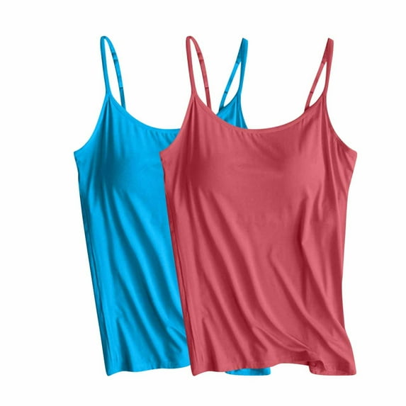 S LUKKC LUKKC 2Pc Camisole Tank Top for Women with Built In Bra Padded Spaghetti Strap Sleeveless Camisole with Chest Pad No Steel Rings Bottom Underwear Yoga Sports Tops Layering Tanks Undershirt