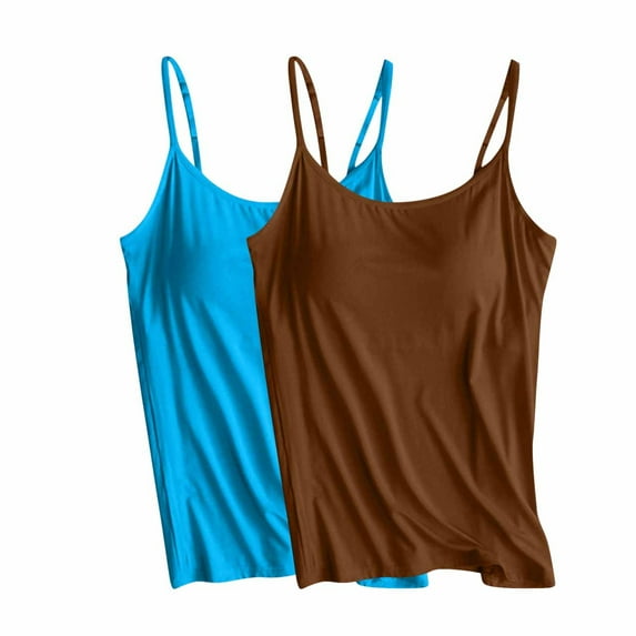S LUKKC LUKKC 2Pc Camisole Tank Top for Women with Built In Bra Padded Spaghetti Strap Sleeveless Camisole with Chest Pad No Steel Rings Bottom Underwear Yoga Sports Tops Layering Tanks Undershirt