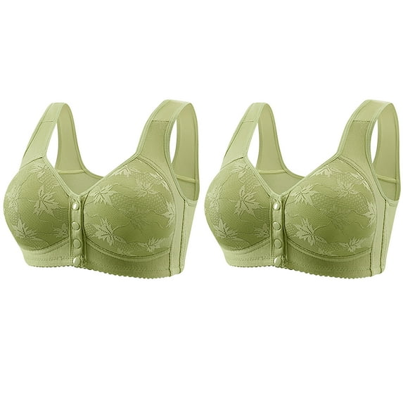 Fsgntruao 2Pc Front Button Bras for Women Plus Size Front Closure Bras Full Coverage No Underwire Bras for Seniors Wireless Front Close Push Up Bra Comfort Support Sleeping Everyday Bras
