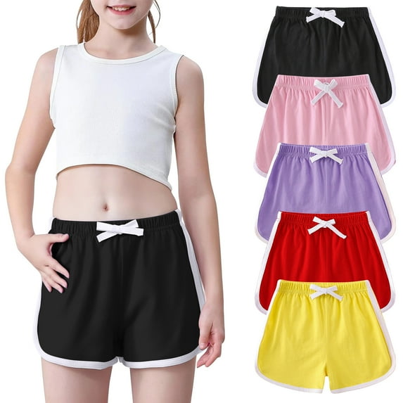 Fsgntruao 5Pc Dolphin Shorts for Toddler Kids Athletic Running Dolphin Active Gym Workout Kids Quick Dry Drawstring Sports Shorts for Girls