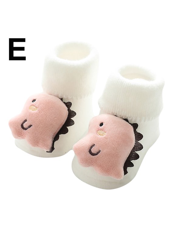 Baby Cozy Fleece Booties, Boys Girls House Stay-on Slippers Fluffy Sock Booties Non-Slip Ankle Crew Socks with Grips Infant Winter Ankle Boots Toddler First Walker Crib Warm Shoes
