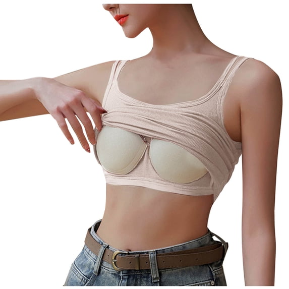 Fsgntruao Camisole Tank Top for Women with Built In Bra Padded Spaghetti Strap Sleeveless Blouses with Chest Pad No Steel Rings Bottom Underwear Yoga Sports Tops Layering Crop Top Undershirt
