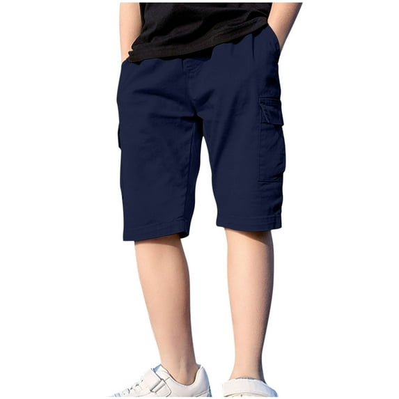Fsgntruao Cargo Shorts for Boys Elastic Waist Casual Lightweight Quick Dry Athletic Shorts Running Workout Shorts Hiking Gym Outdoors Capri Short with Multi Pockets