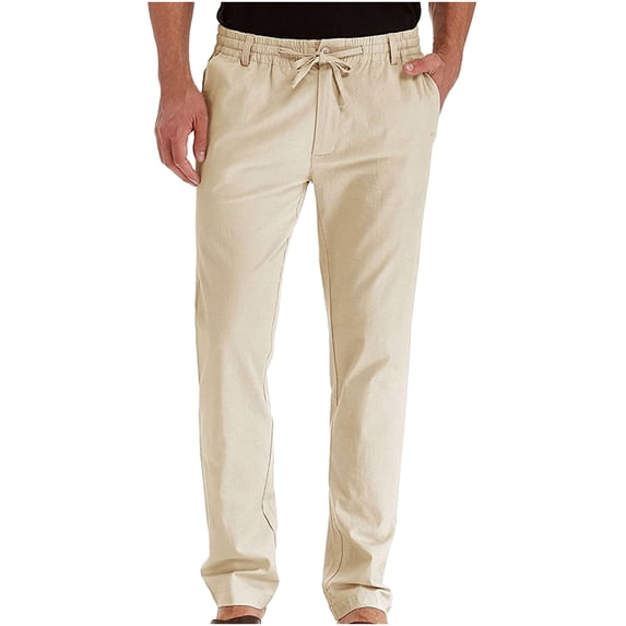 JGTDBPO Casual Pants For Men Business Loose Large Size Elastic Waist Cotton All-Match Solid Color Prom Wedding Formal Trousers