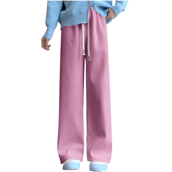 Fsgntruao Corduroy High Waisted Pants for Women Fleece Lined Loose Drawstring Straight Leg Floor Length Casual Warm Wide Leg Pants Palazzo Pants