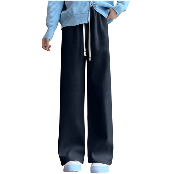 Fsgntruao Corduroy High Waisted Pants for Women Fleece Lined Loose Drawstring Straight Leg Floor Length Casual Warm Wide Leg Pants Palazzo Pants