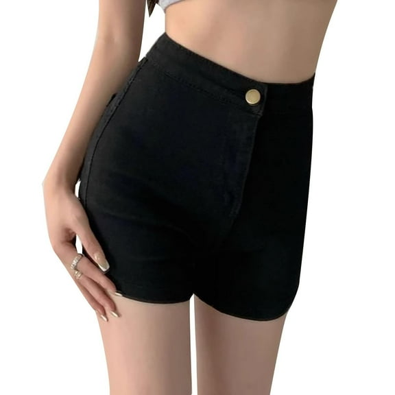 S LUKKC LUKKC Denim Shorts for Women Mid Rise Summer Shorts Jean Shorts Stretchy Hem Hot Short Jeans Solid Color Straight Stretch Jeans