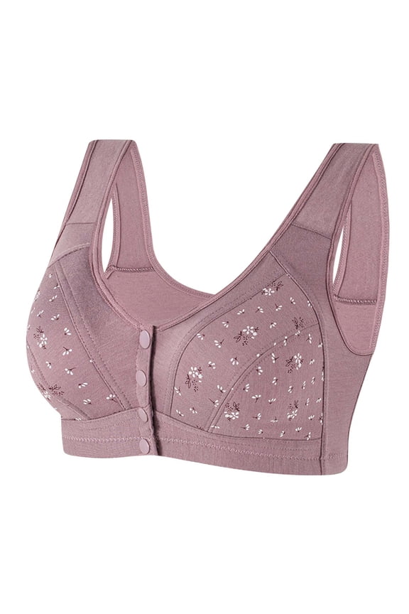 Front Button Bras for Women Plus Size Front Closure Bras Full Coverage No Underwire Bras for Seniors Wireless Front Close Push Up Bra Comfort Support Sleeping Everyday Bras