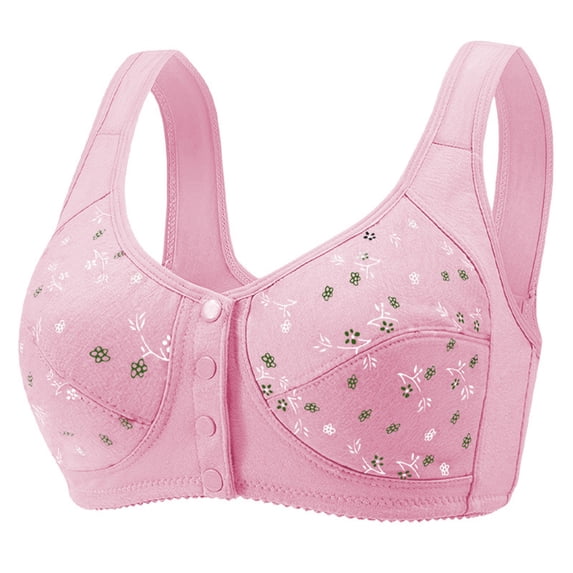 Fsgntruao Front Button Bras for Women Plus Size Front Closure Bras Full Coverage No Underwire Bras for Seniors Wireless Front Close Push Up Bra Comfort Support Sleeping Everyday Bras