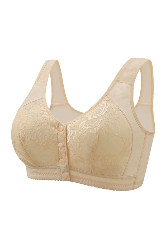 Front Button Bras for Women Plus Size Front Closure Bras Full Coverage No Underwire Bras for Seniors Wireless Front Close Push Up Bra Comfort Support Sleeping Everyday Bras