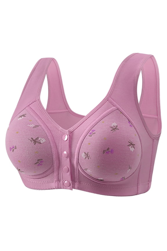 Fsgntruao Front Button Bras for Women Plus Size Front Closure Bras Full Coverage No Underwire Bras for Seniors Wireless Front Close Push Up Bra Comfort Support Sleeping Everyday Bras