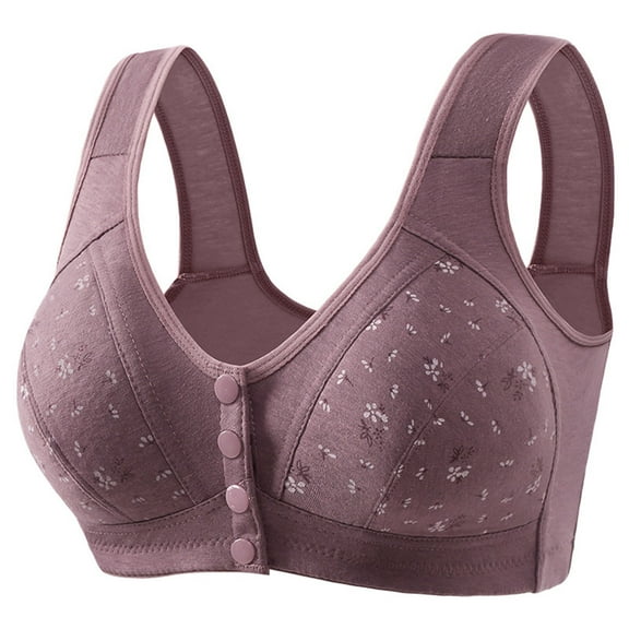 S LUKKC LUKKC Front Button Bras for Women Plus Size Front Closure Bras Full Coverage No Underwire Bras for Seniors Wireless Front Close Push Up Bra Comfort Support Sleeping Everyday Bras