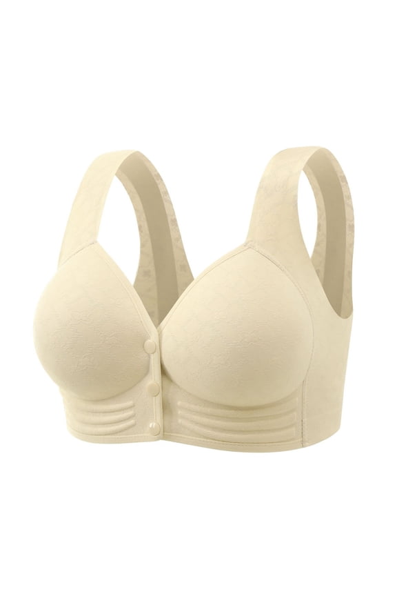 Front Button Bras for Women Plus Size Front Closure Bras Full Coverage No Underwire Bras for Seniors Wireless Front Close Push Up Bra Comfort Support Sleeping Bra Everyday Bras