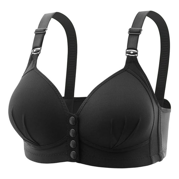 S LUKKC LUKKC Front Closure Bras for Women Plus Size Front Button Bras Full Coverage No Underwire Wireless Push Up Bra with Adjustable Strap Comfort Sleeping Bra Everyday Bras