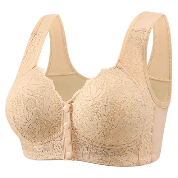 Fsgntruao Front Closure Bras for Women Plus Size Front Button Bras Full Coverage No Underwire Wireless Push Up Bra Comfort Sleeping Bra Everyday Bras