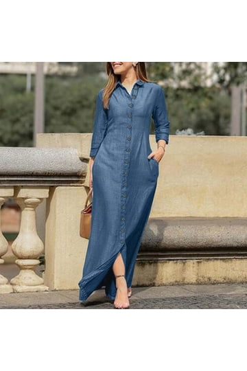 women's long denim dress Women Spaghetti Strap Casual Sleeveless Maxi Dress Halter Skirt feminine touch Sleeves Shop Long Denim Dresses for