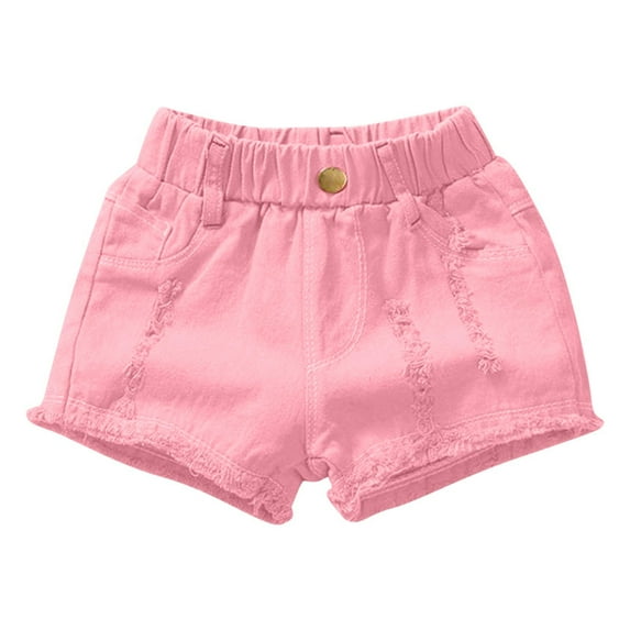 Fsgntruao Jean Shorts for Kids Girls Solid Color Elastic Waisted Button Denim Short with Pockets Summer Casual Baggy Short Pants Girls Pull on Shorts