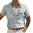 thumbnail image 1 of Fsgntruao Linen Shirt for Men Short Sleeve Casual Regular Lightweight Lapel Button Down Shirt Business Dress Clothing for Beach Summer Tops Blouse Wedding Shirt Tops Working Clothes Shirt, 1 of 6