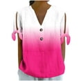 thumbnail image 1 of S LUKKC LUKKC Linen Shirts for Women Summer Tops 3/4 Sleeve Plus Size Henley Shirts Button Down V-Neck Pullover Tunic Tops Loose Fit Blouses T-Shirt Dressy Casual Vacation Work Tops, 1 of 7