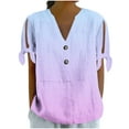 thumbnail image 1 of S LUKKC LUKKC Linen Shirts for Women Summer Tops 3/4 Sleeve Plus Size Henley Shirts Button Down V-Neck Pullover Tunic Tops Loose Fit Blouses T-Shirt Dressy Casual Vacation Work Tops, 1 of 7