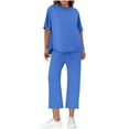 thumbnail image 1 of S LUKKC LUKKC Sets for Women Two Piece Sets Travel Vacation Outfits Fall Sweatsuit Tracksuit Solid Color Casual Pullover Top Wide Leg Pants Set, 1 of 9