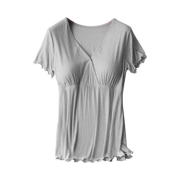 JGTDBPO Maternity Tops For Women Solid Color Round Neck Short Sleeve Breastfeeding Pregnant Nursing Blouse Tunic T-Shirt