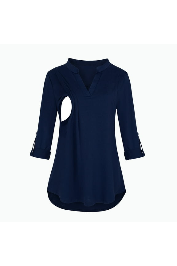 S LUKKC LUKKC Maternity Tops for Women, Nursing T-Shirt for Pregnancy Rolled Sleeves Casual Easy Breastfeeding Clothes Wrap Double Layered Tunic Blouse for Daily Wear Gifts for First Time Moms