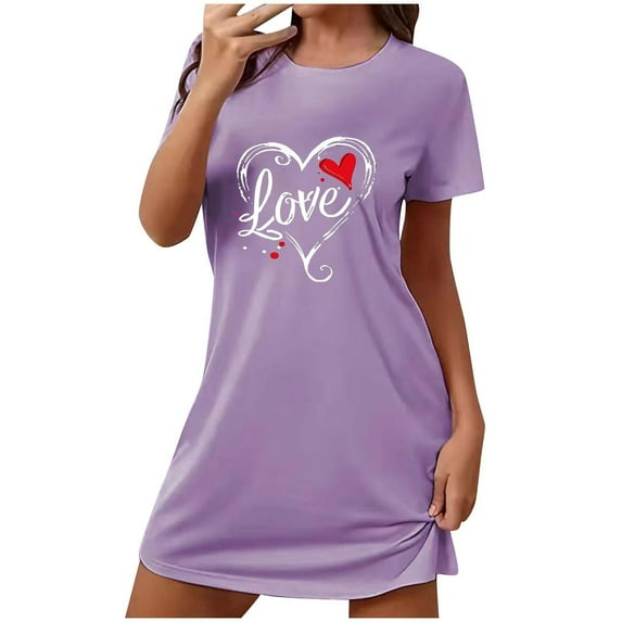 S LUKKC LUKKC Nightgowns for Women Short Sleeve Sleepshirt Round Neck Loose Breathable Comfortable wear Nightshirt Above The Knee Sleep Dress Casual Sleepwear Home Dress